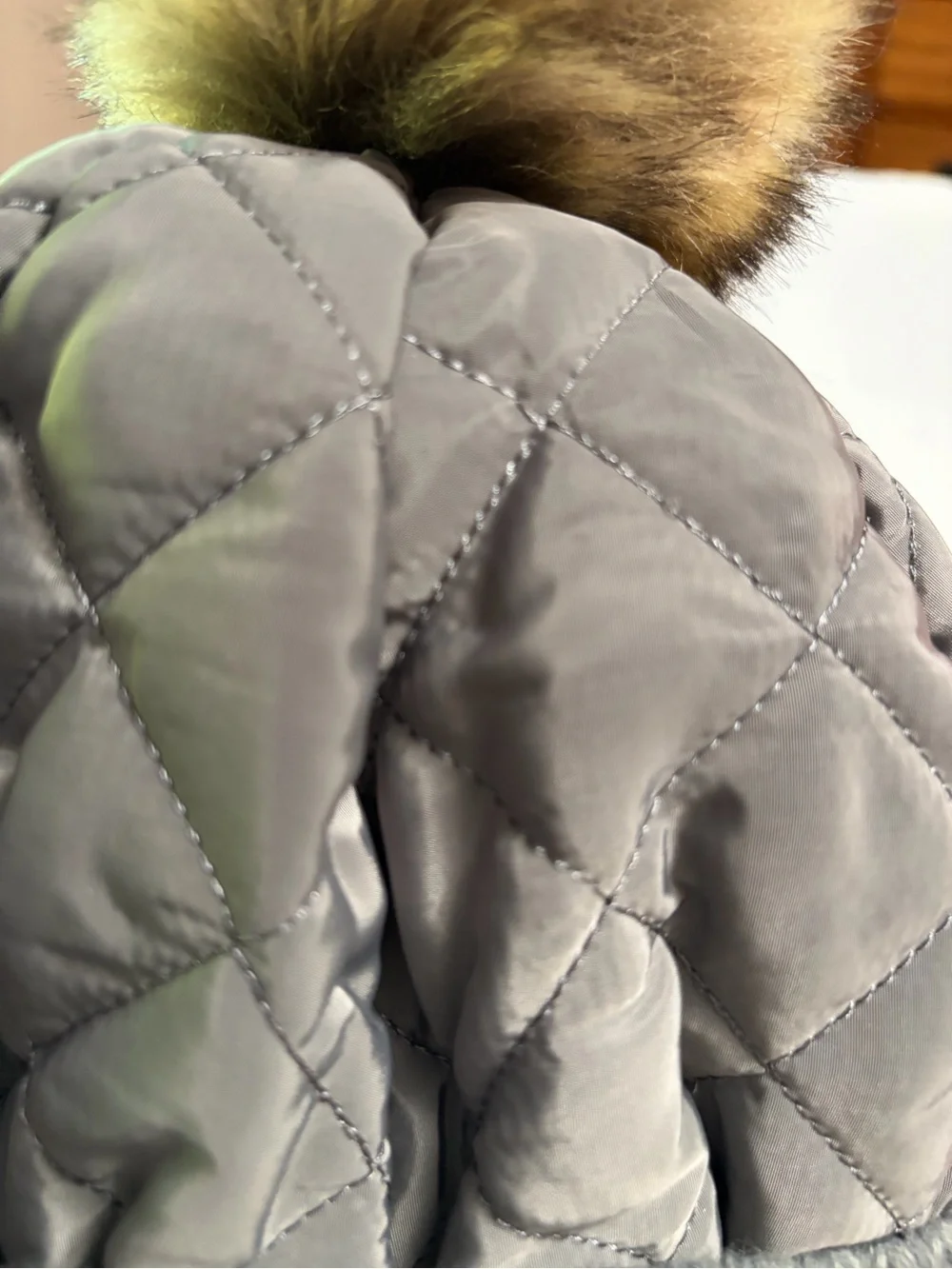 Britt's Knits Gray Quilted Beanie with Plush Faux Fur Pom